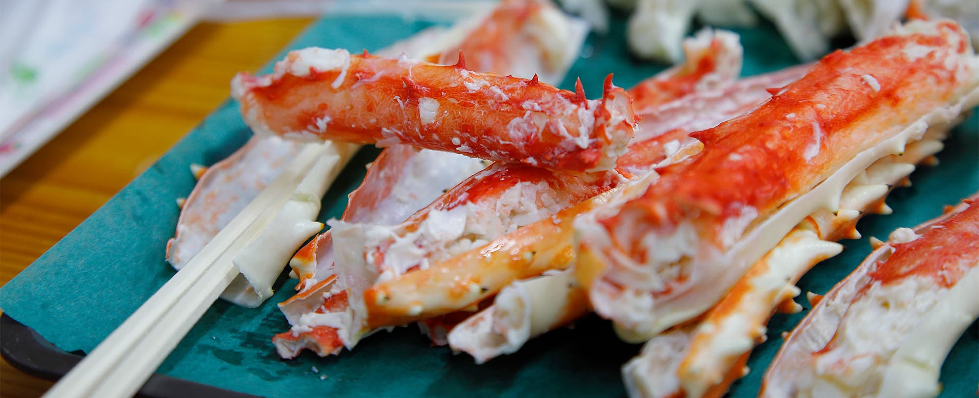 A close-up of crab legs at a restaurant in Las Vegas, Nevada.