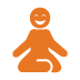 An icon of a smiling person sitting cross legged with arms out to the side.