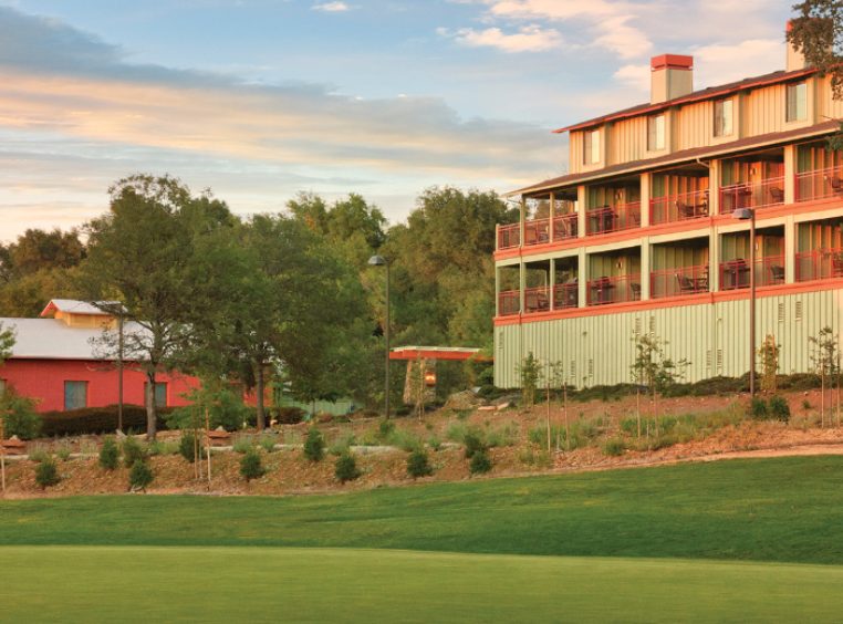 The Greenhorn Creek Golf Course and exterior of WorldMark Angels Camp, a timeshare resort in California.