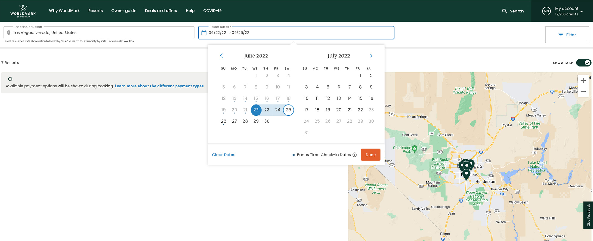 Instructions on how to select dates for WorldMark by Wyndham Bonus Time.