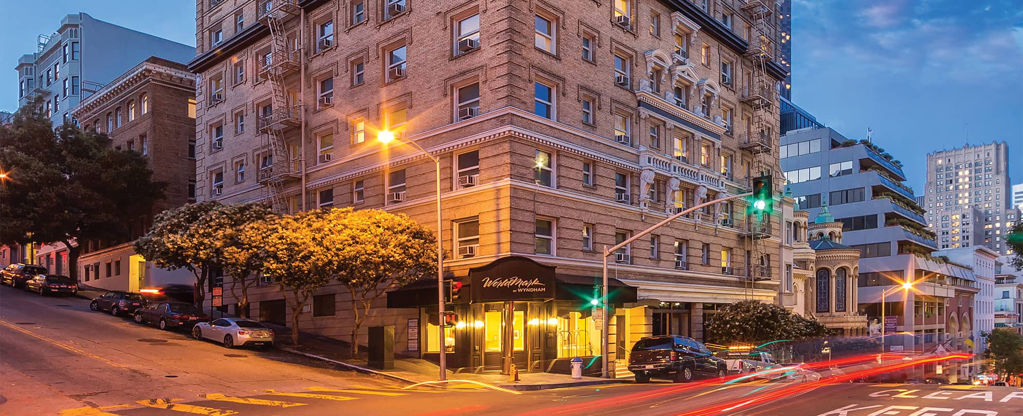 WorldMark San Francisco evening exterior sunset.